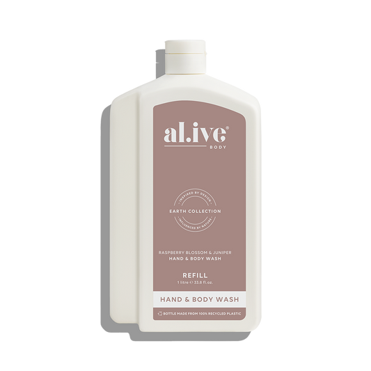 Al.ive hand + body wash refill raspberry blossom & juniper one litre