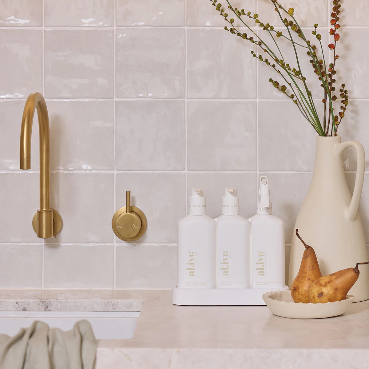 Al.ive kitchen hand wash + dish wash + bench spray trio lemon myrtle & honeydew