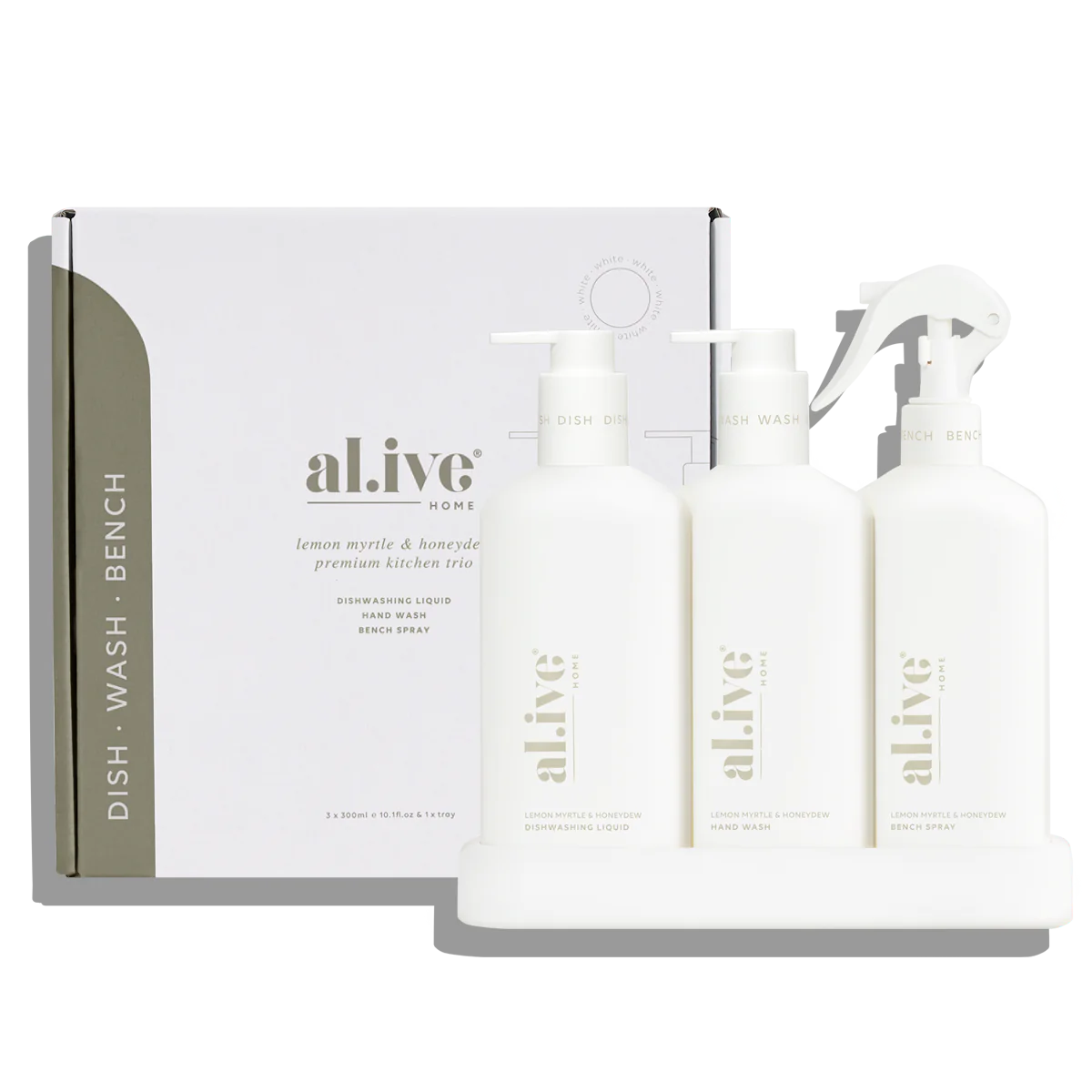 Al.ive kitchen hand wash + dish wash + bench spray trio lemon myrtle & honeydew