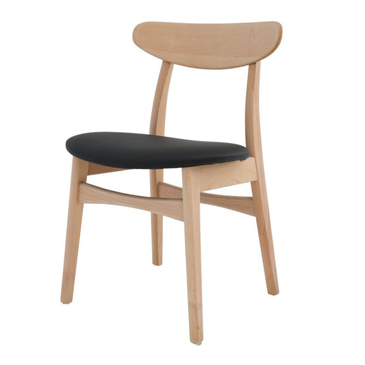 Alice natural beech wood dining chair with leather seat black