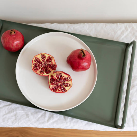 Metal tray with handles sage