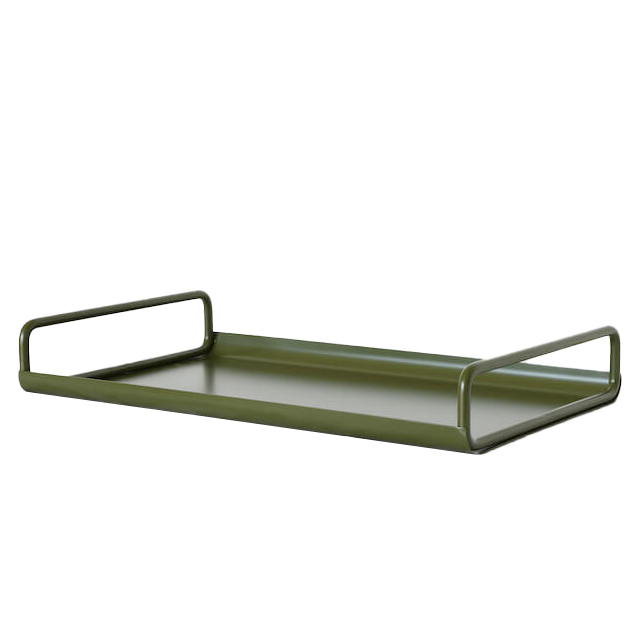 Metal tray with handles olive