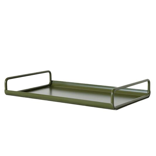 Metal tray with handles olive