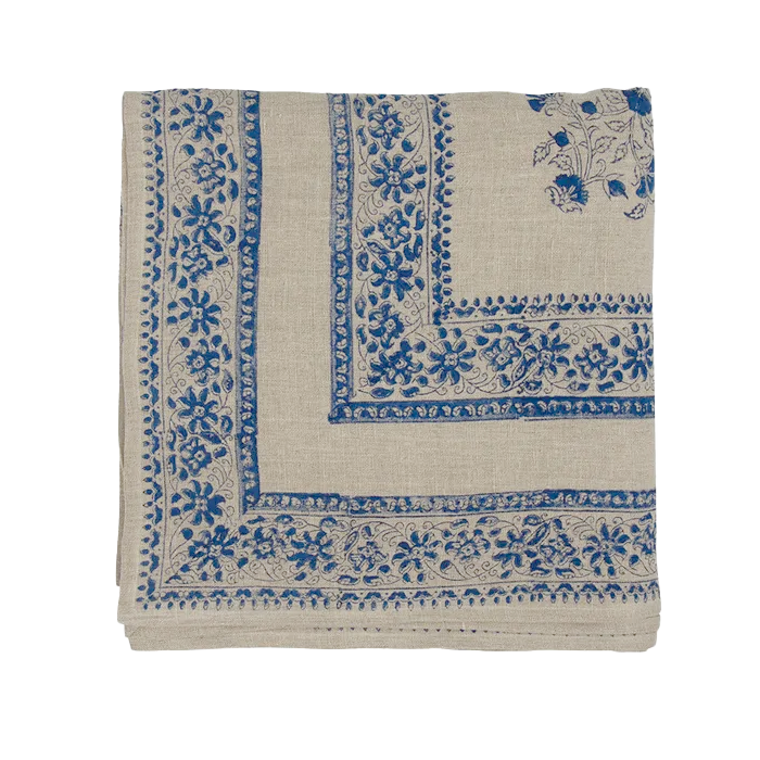 Amelie block print heavy linen tablecloth 320cm