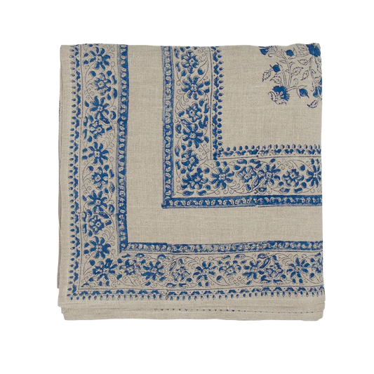 Amelie block print heavy linen tablecloth 320cm