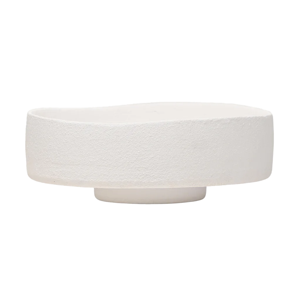 Artisan terracotta footed decorative bowl 33cm white