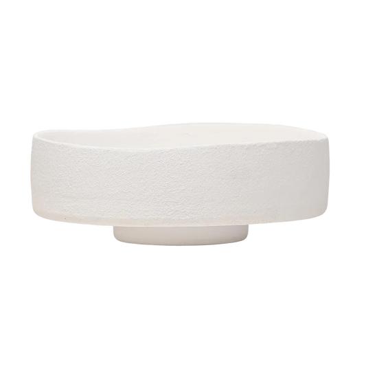 Artisan terracotta footed decorative bowl 33cm white