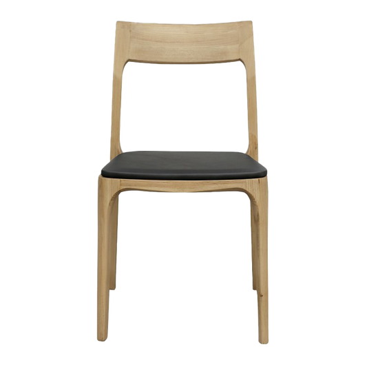 Ash wood dining chair with leather seat black