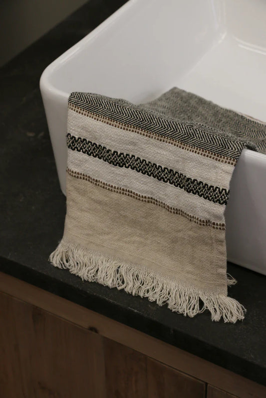 Belgian linen hand towel beeswax stripe