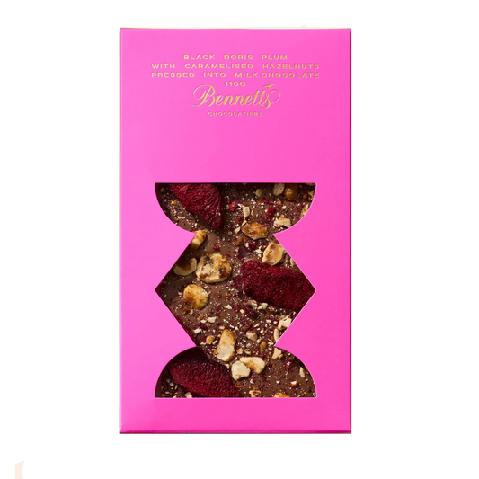 Bennetts plum and hazelnut milk chocolate bar