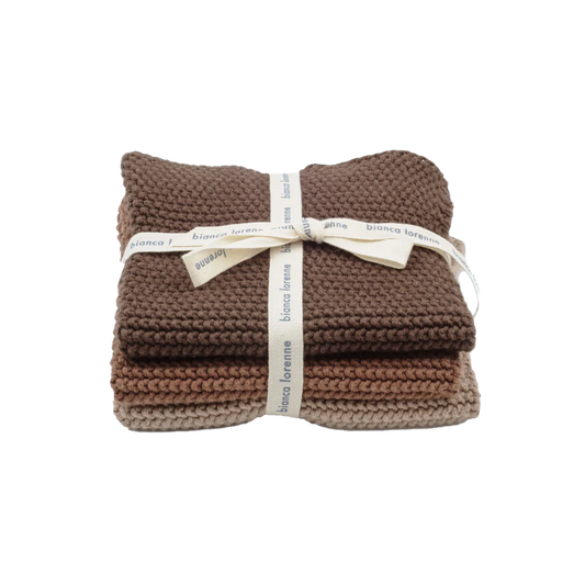 Set of 3 cotton knitted cloths chocolate