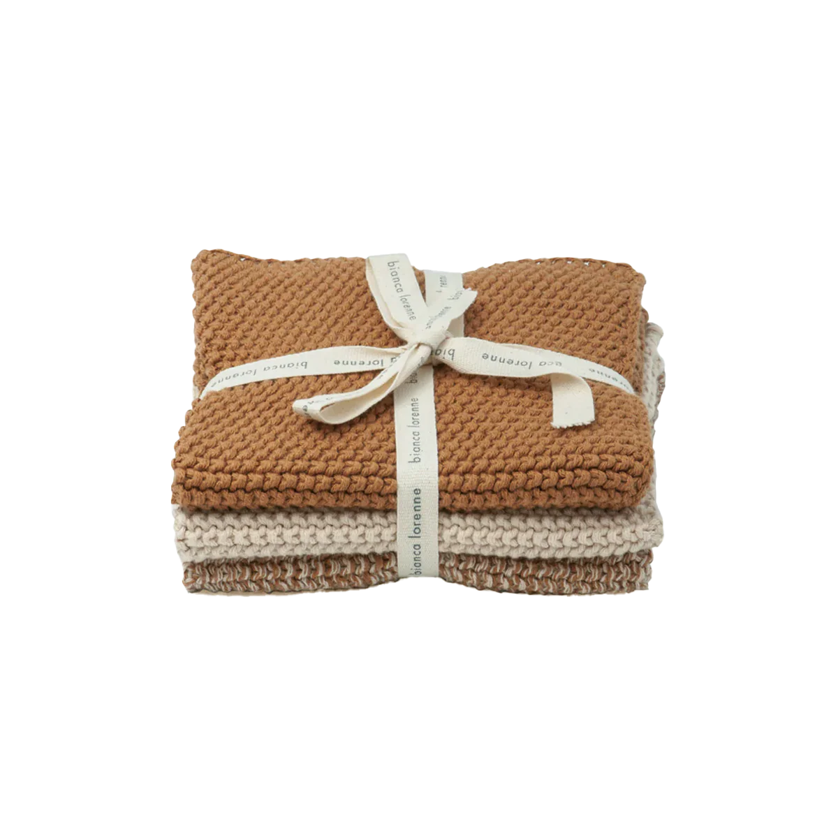 Set of 3 cotton knitted cloths clay