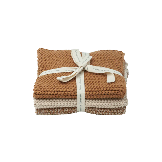 Set of 3 cotton knitted cloths clay