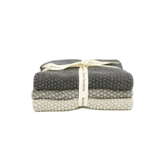 Set of 3 cotton knitted cloths grey