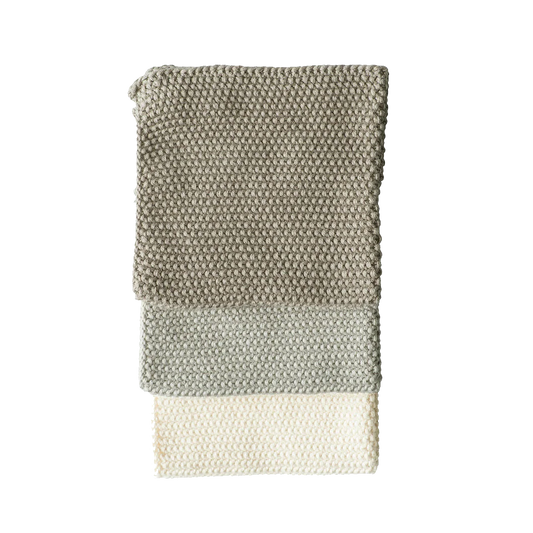 Set of 3 cotton knitted cloths taupe