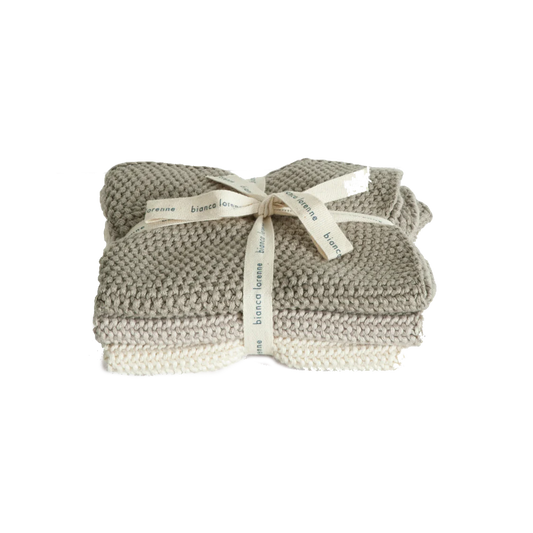 Set of 3 cotton knitted cloths taupe