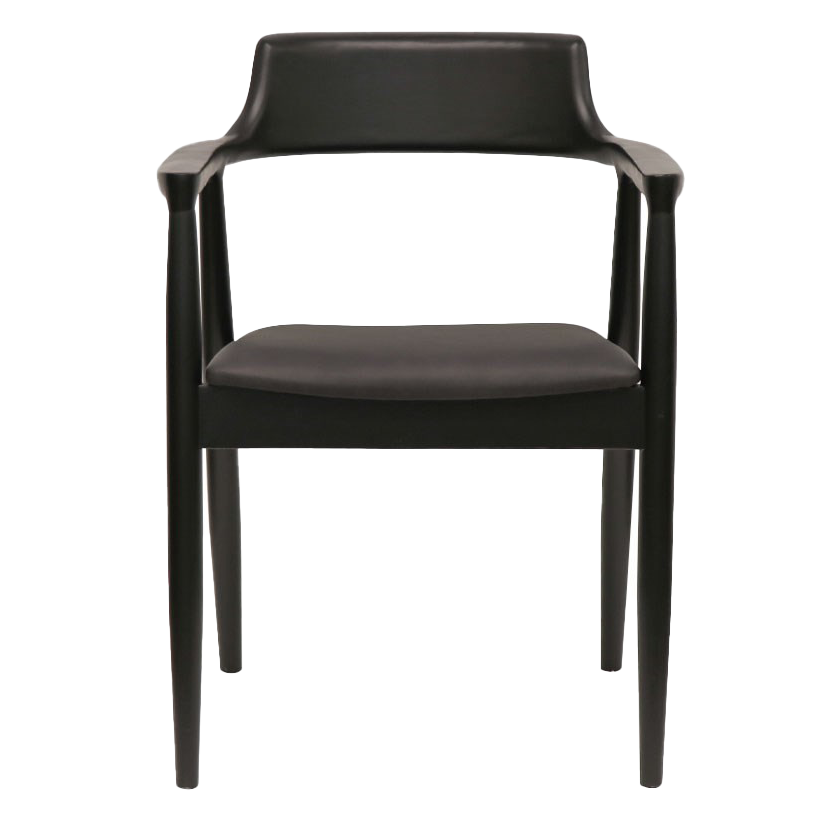 Black ash wood dining chair with arms & leather seat black