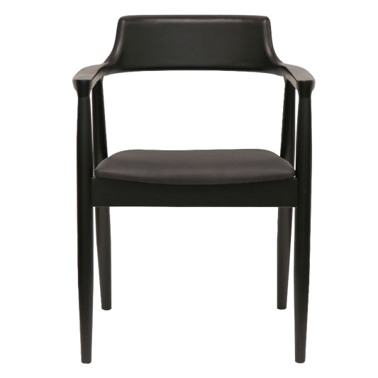 Black ash wood dining chair with arms & leather seat black