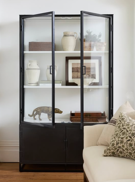 Metal double door glass cabinet 200cm black