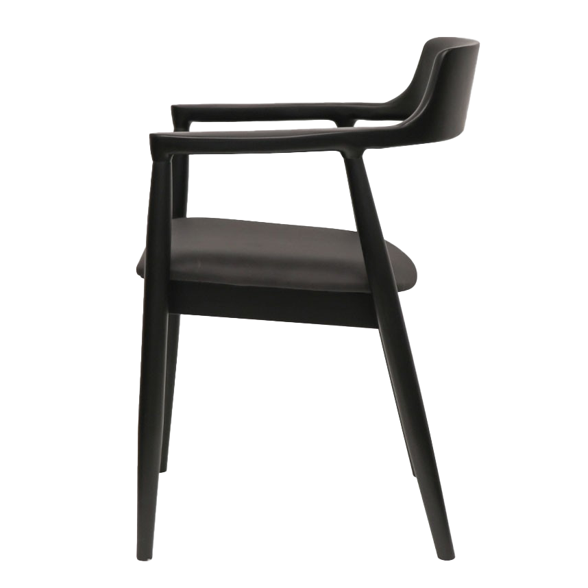 Black ash wood dining chair with arms & leather seat black