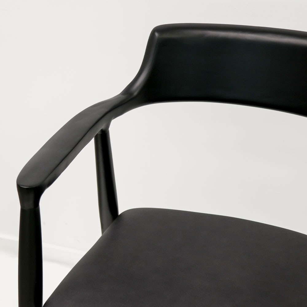 Black ash wood dining chair with arms & leather seat black