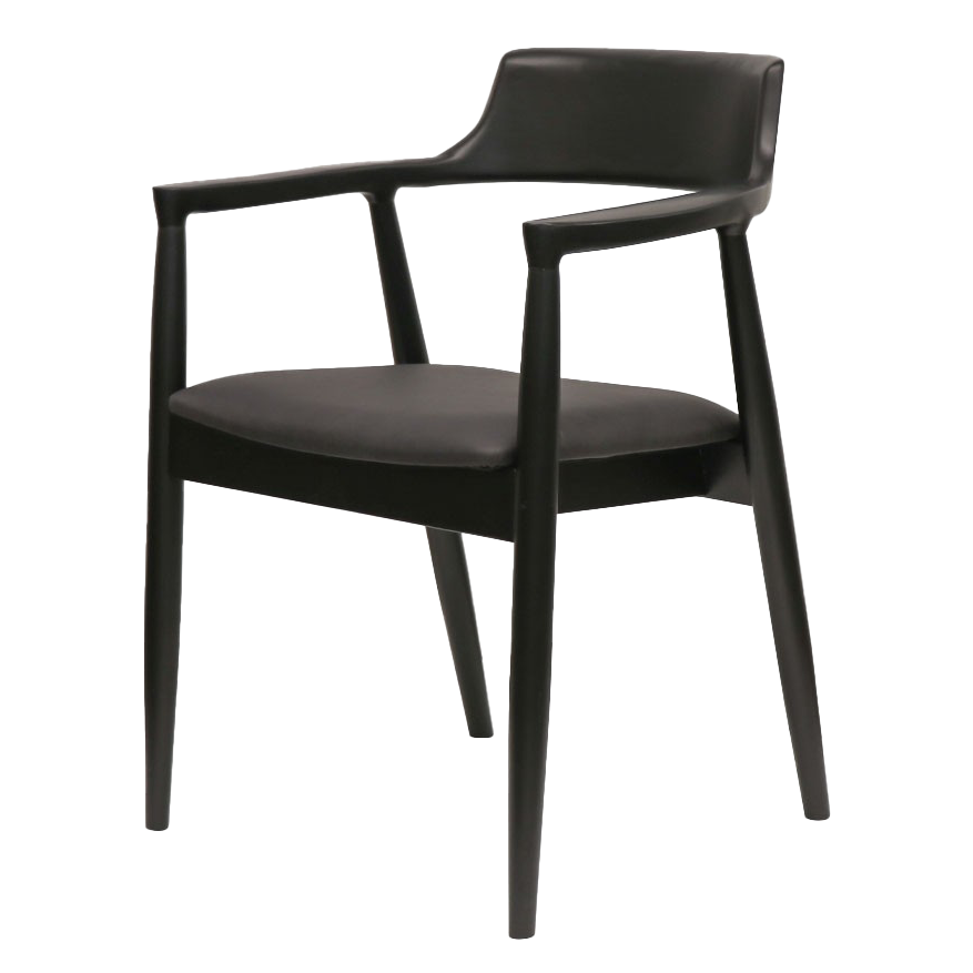 Black ash wood dining chair with arms & leather seat black