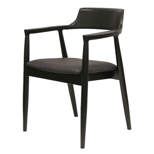 Black ash wood dining chair with arms & leather seat black