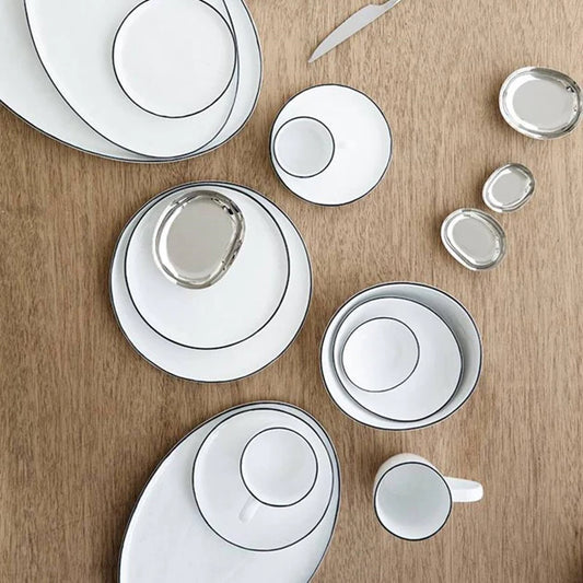 Broste lunch plate white with black rim
