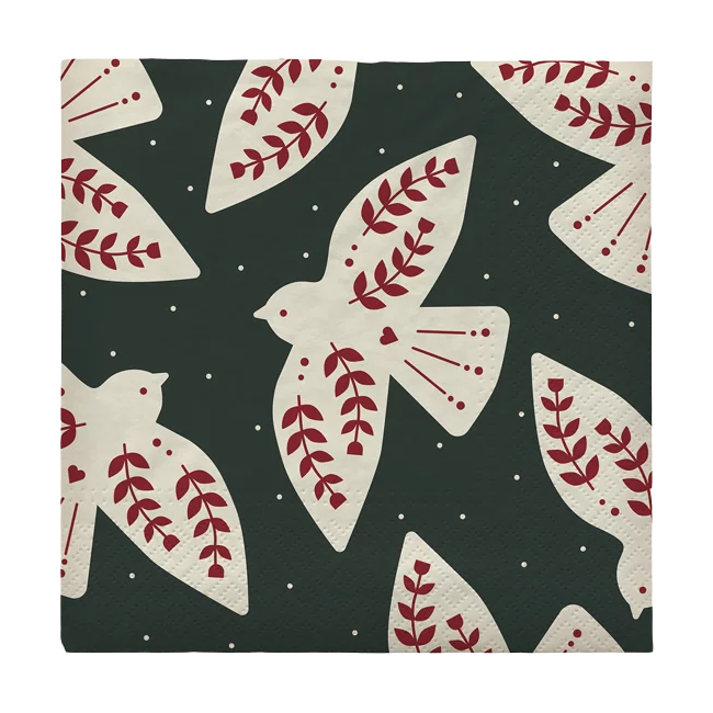 Broste Xmas saga bird napkin green