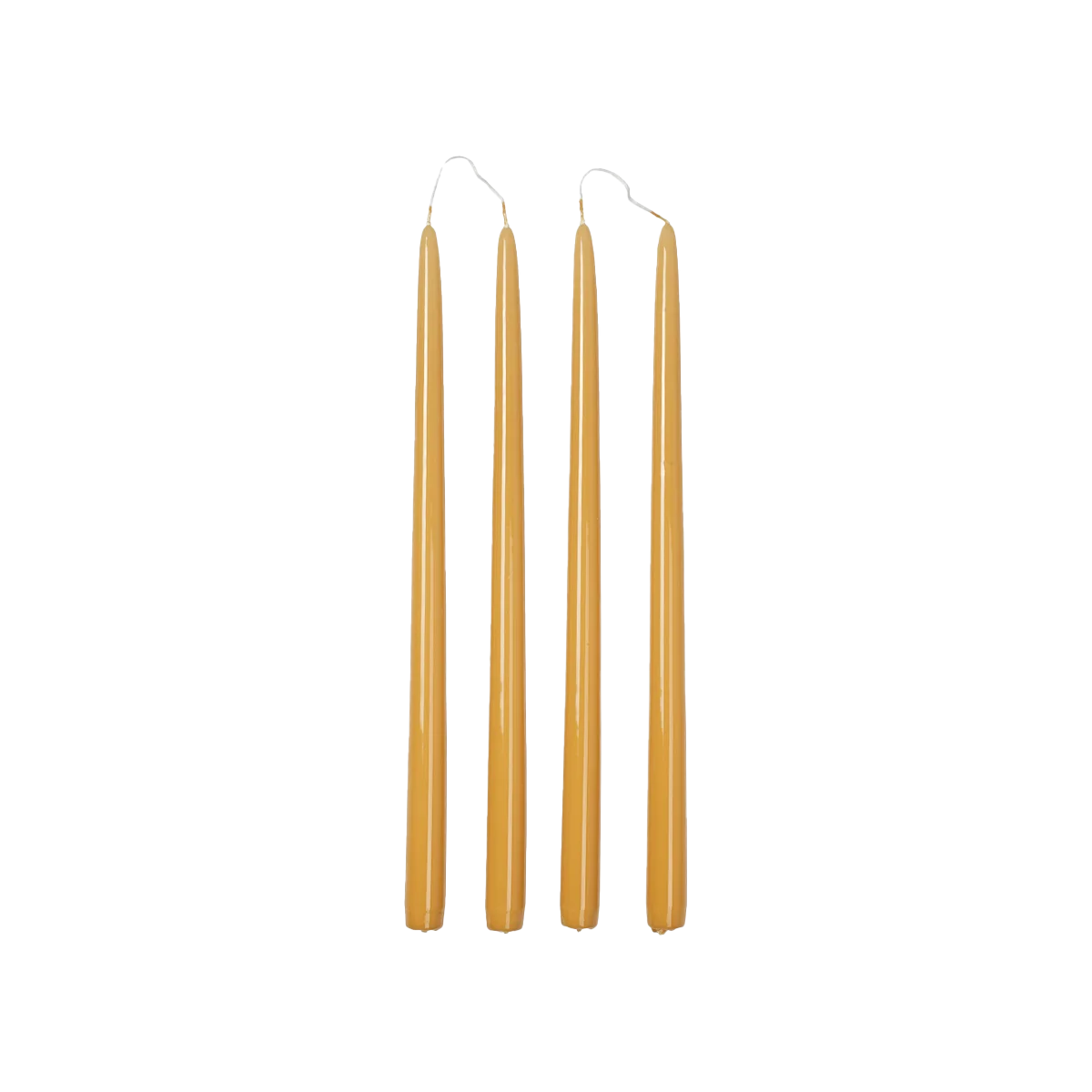 Broste set of 4 tall taper candles 38cm glossy golden yellow