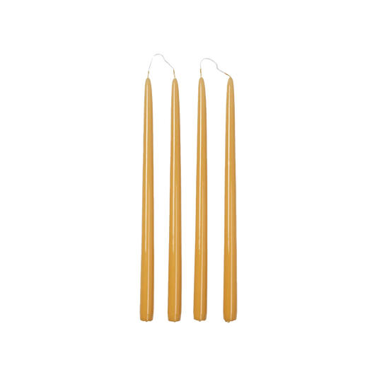 Broste set of 4 tall taper candles 38cm glossy golden yellow