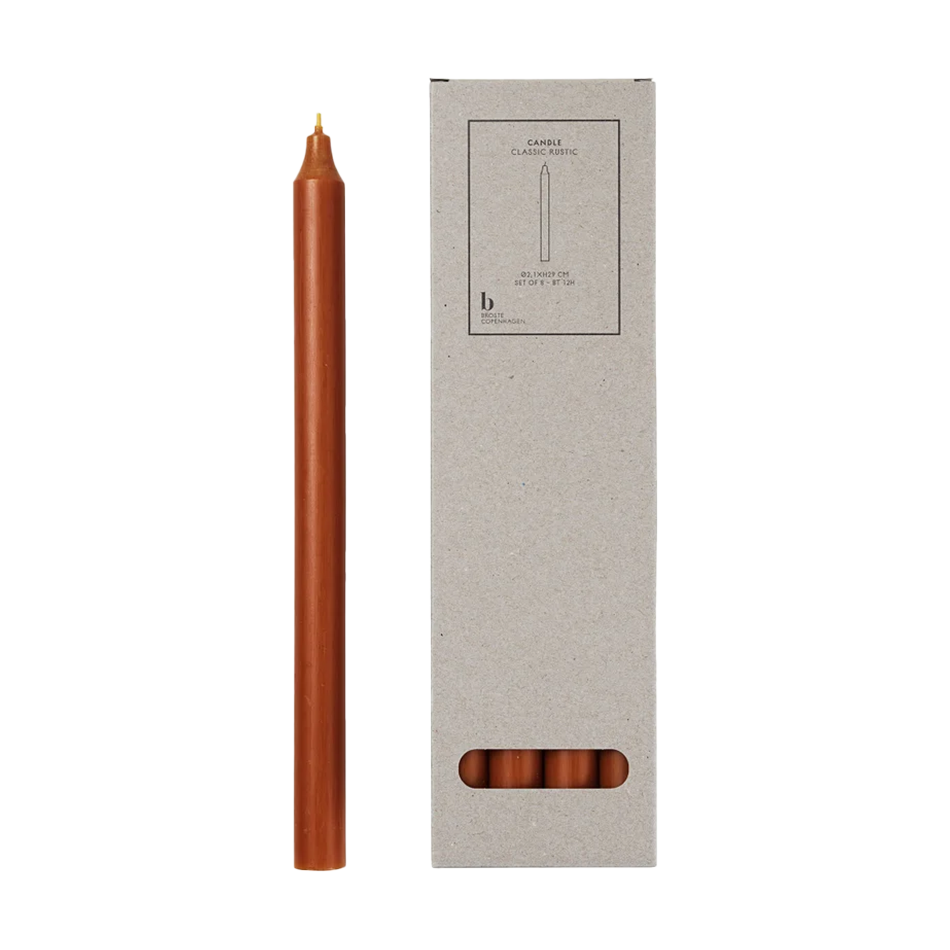 Broste set of 8 taper candles 29cm terracotta