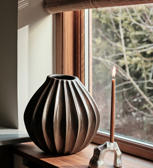 Broste wide lines vase 30cm antique brown