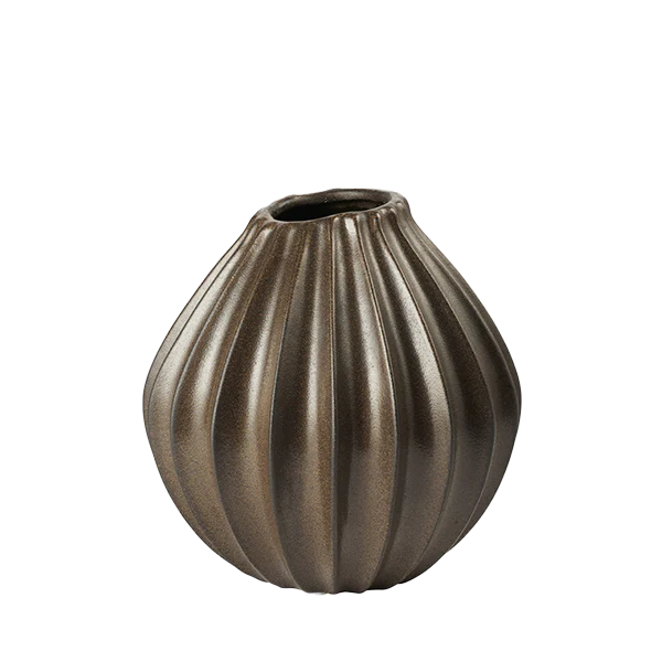 Broste wide lines vase 25cm antique brown