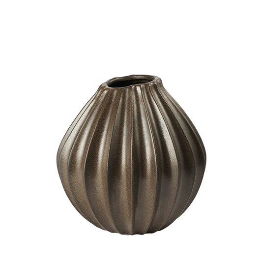 Broste wide lines vase 25cm antique brown