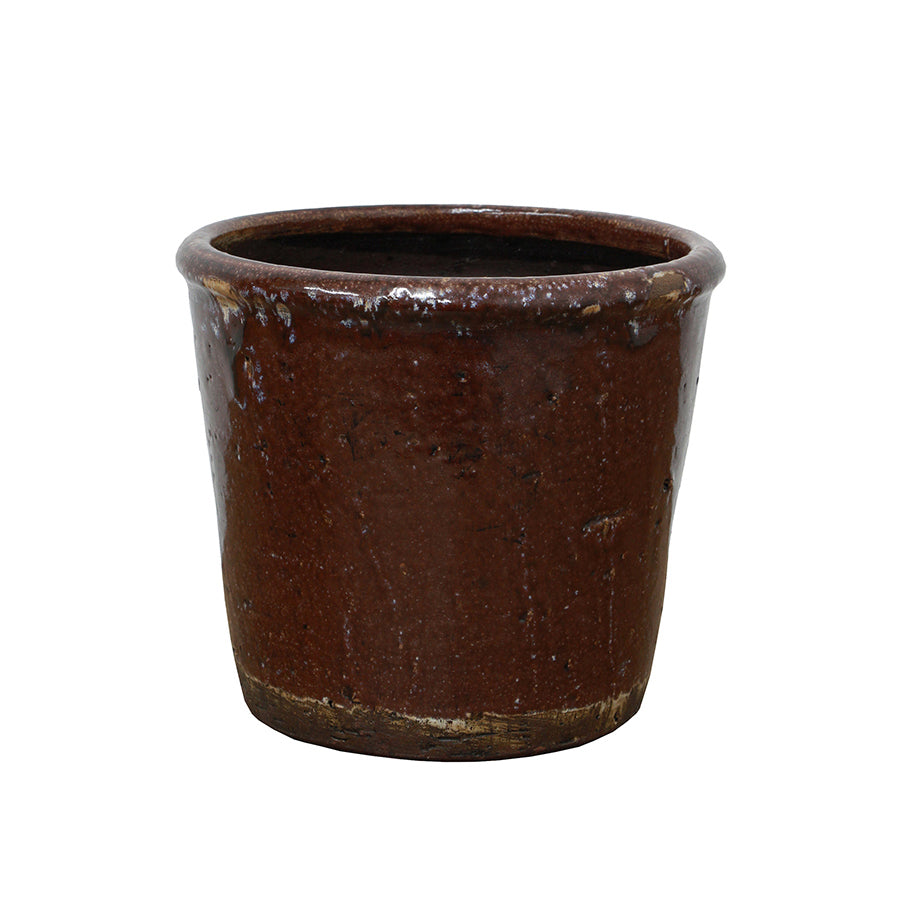 Brown glazed terracotta pot 17cm