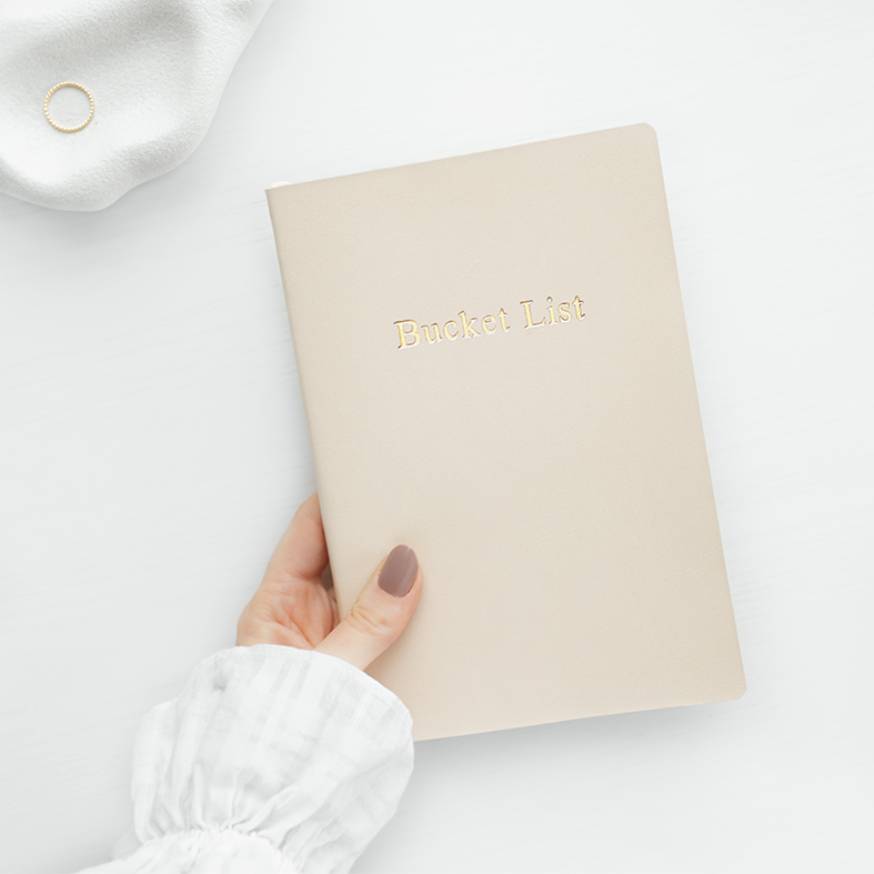 Bucket List A5 notebook with vegan leather cover nude