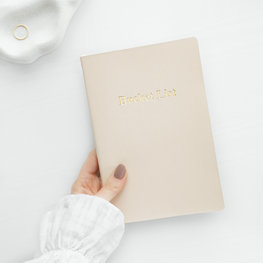 Bucket List A5 notebook with vegan leather cover nude