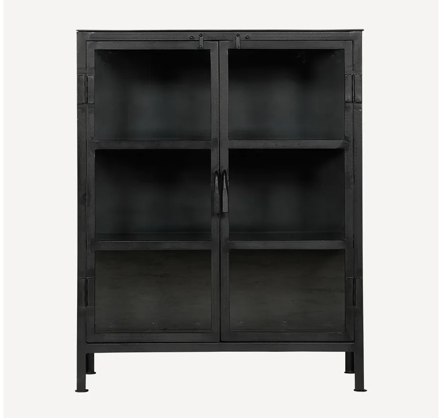 Iron double door glass short cabinet black