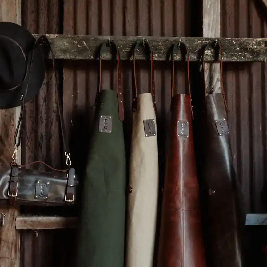 Leather six knife roll chocolate brown