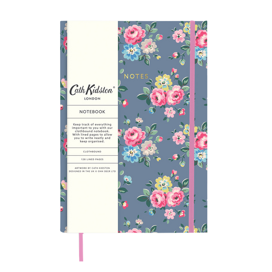 Cath Kidston premium hard cloth cover notebook slate grey floral A5