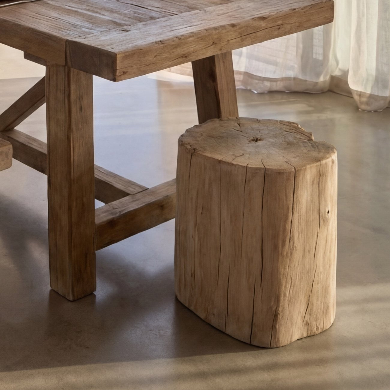 Round stump side table 38cm high natural