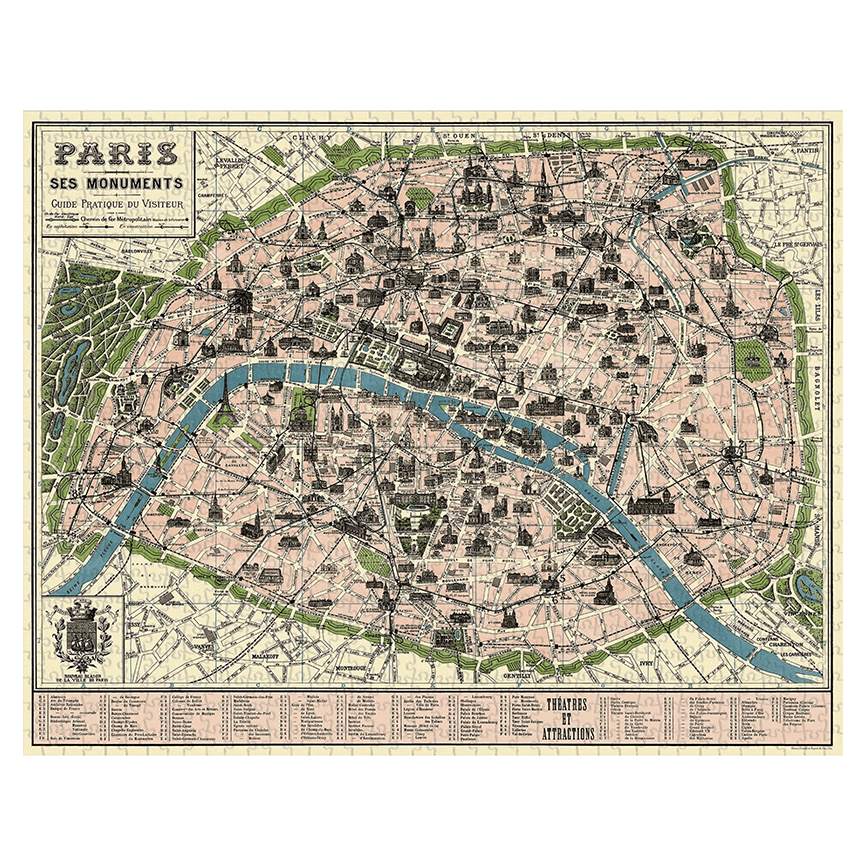1000-piece vintage jigsaw puzzle map of Paris