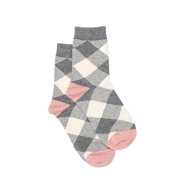 Club check socks pink & grey