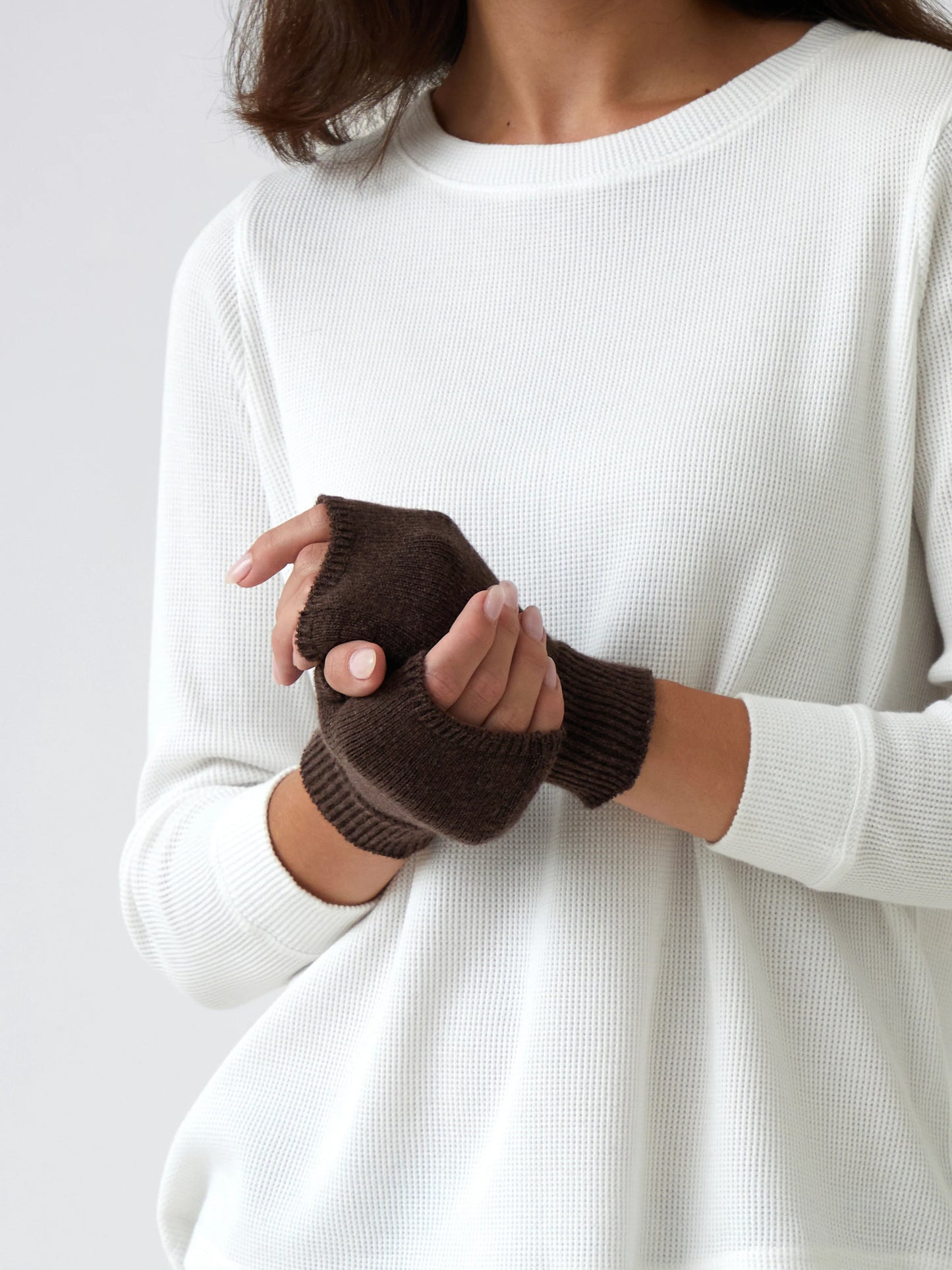 Cotton cashmere fingerless gloves cocoa