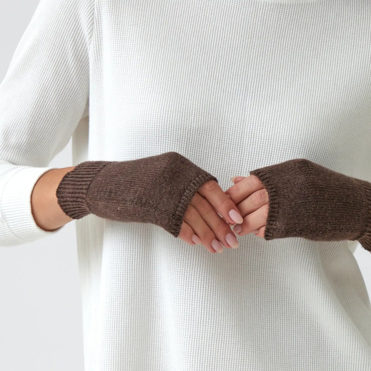 Cotton cashmere fingerless gloves cocoa