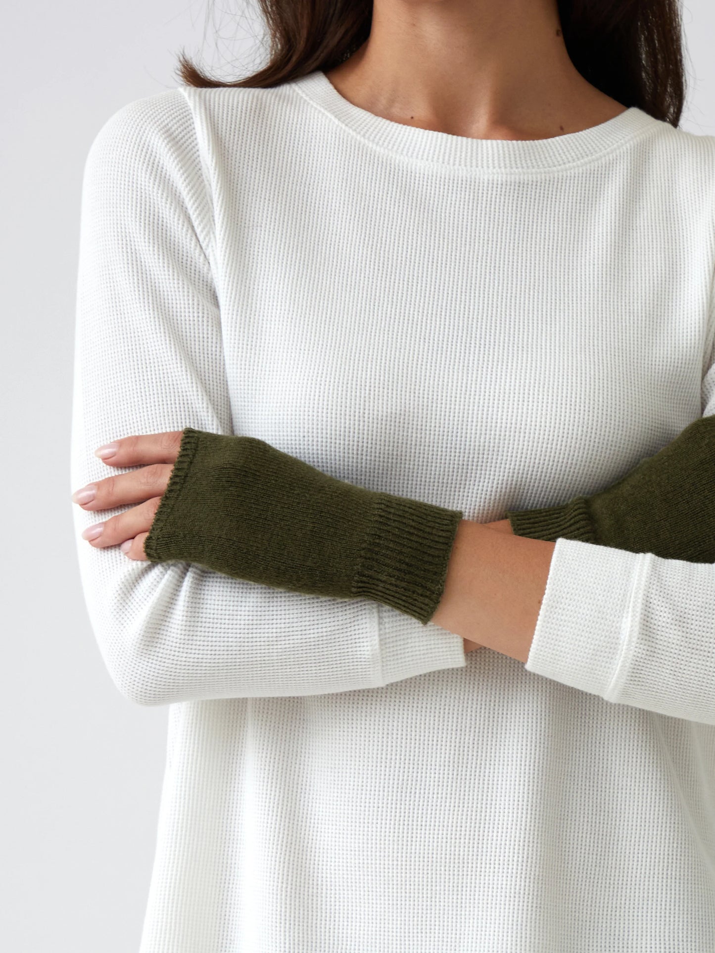 Cotton cashmere fingerless gloves olive
