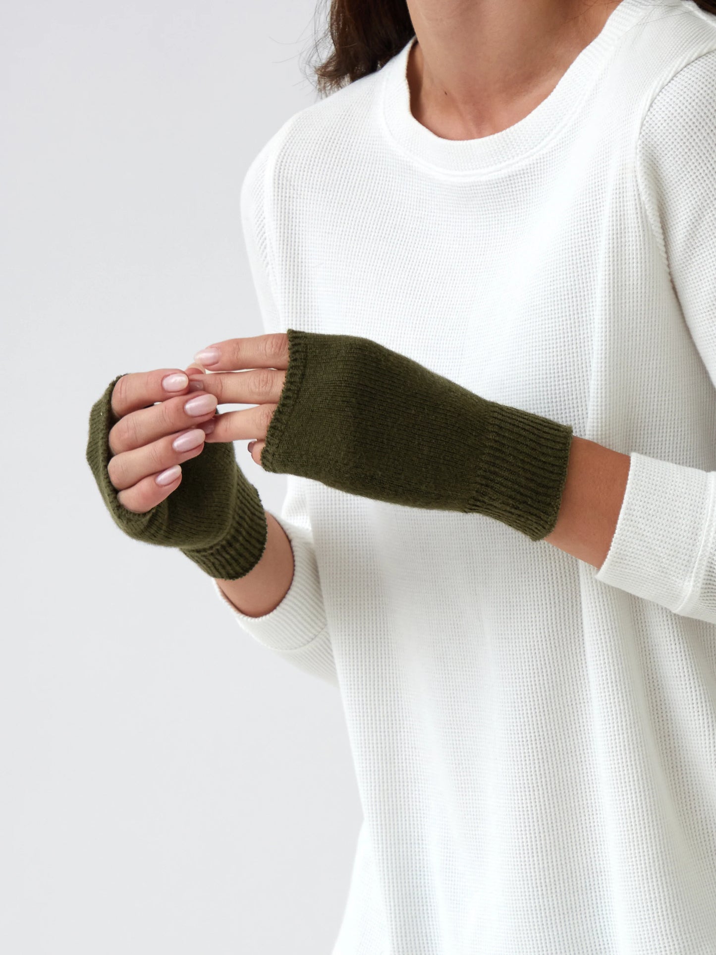 Cotton cashmere fingerless gloves olive