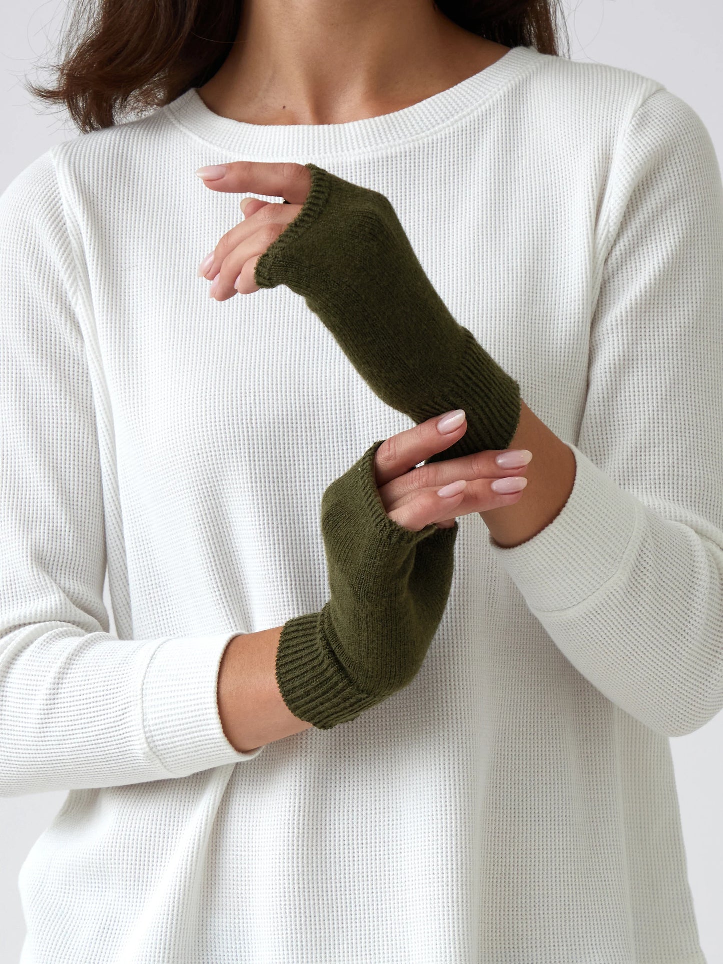 Cotton cashmere fingerless gloves olive