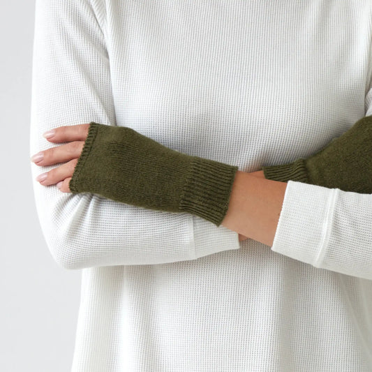 Cotton cashmere fingerless gloves olive